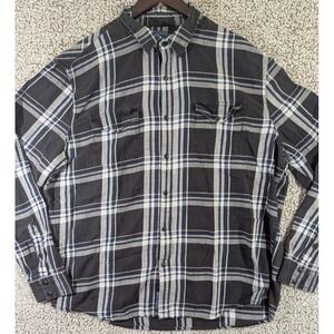 Lucky Brand Shirt Men's 2XL Black Plaid‎ Pearl Snap Button Up Western